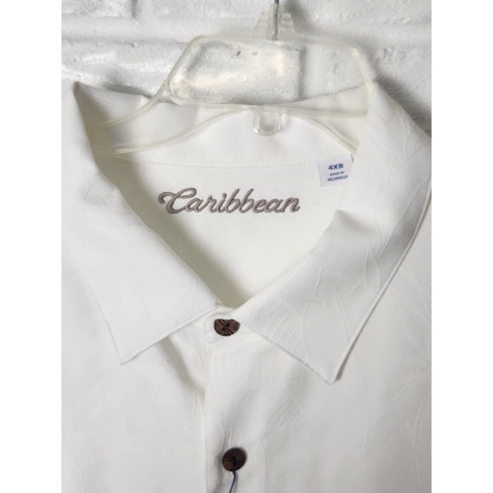 NWT Caribbean Mens Button Up Shirt White Short Sleeve Casual Sz 4XB Front Pocket